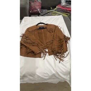 American Eagle Outfitters 100% Goat Skin Leather Fringe Open Front Jacket Sz M